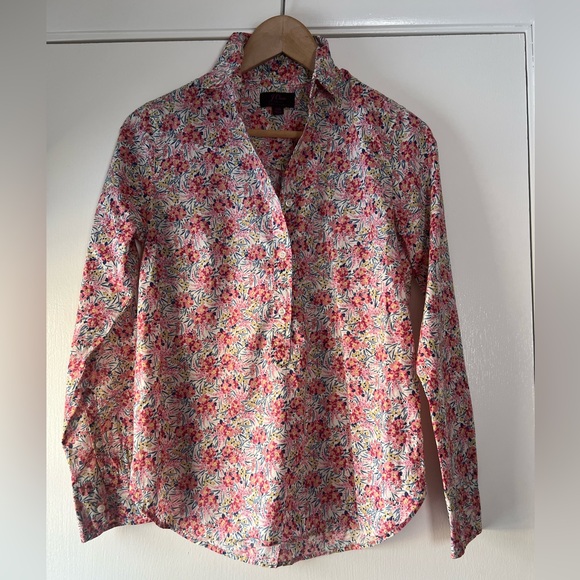 J Crew x Liberty London Fabric Popover Shirt Swirling Petals Floral Pink Size 00 - Picture 2 of 9